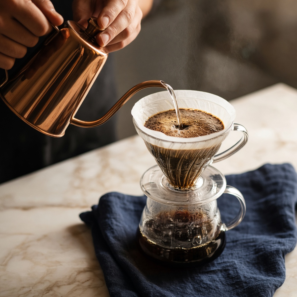 Filter coffee being brewed by hand